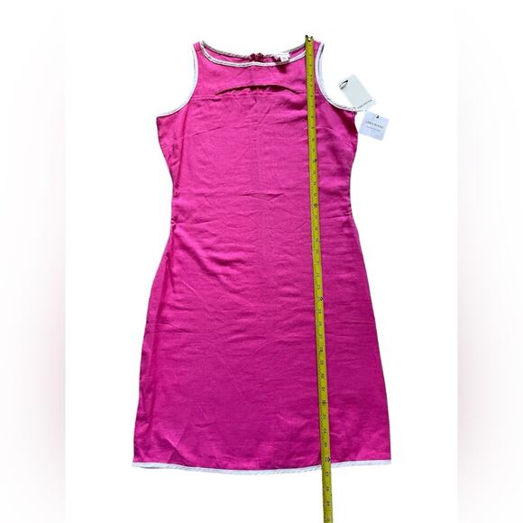 FORCYNTHIA Womens/Teen Pink Linen Dress Chest CutOut White Border Size XS Prep - Picture 4 of 5